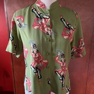 Harari Green Shirt with Red and Black Print